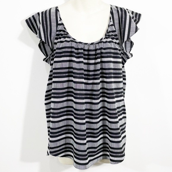 Banana Republic Striped Flutter Sleeve Sleeveless Blouse Black & White - Picture 1 of 10